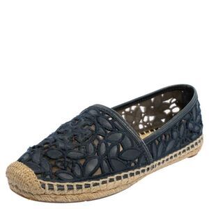 Tory Burch Leather Lace Espadrilles - Navy | Size 9.5